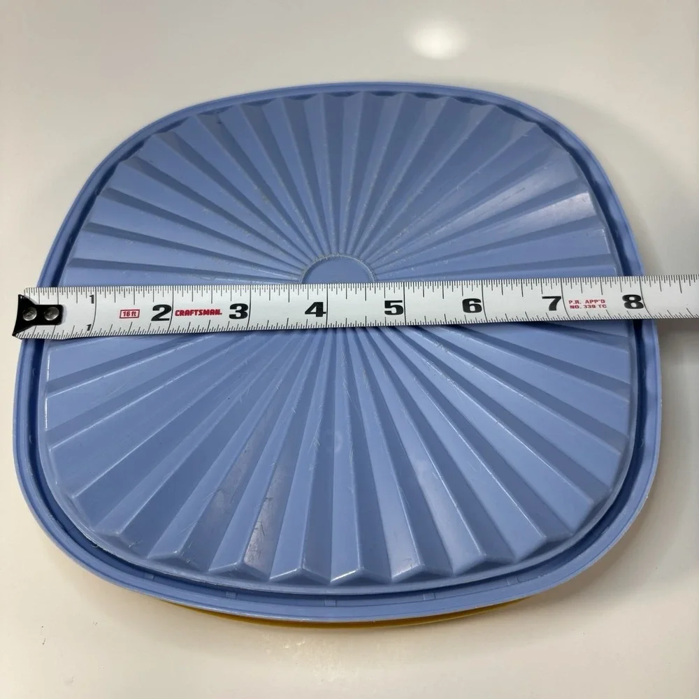 Vintage 70s Yellow Blue Square Tupperware Sunburst Lid 8